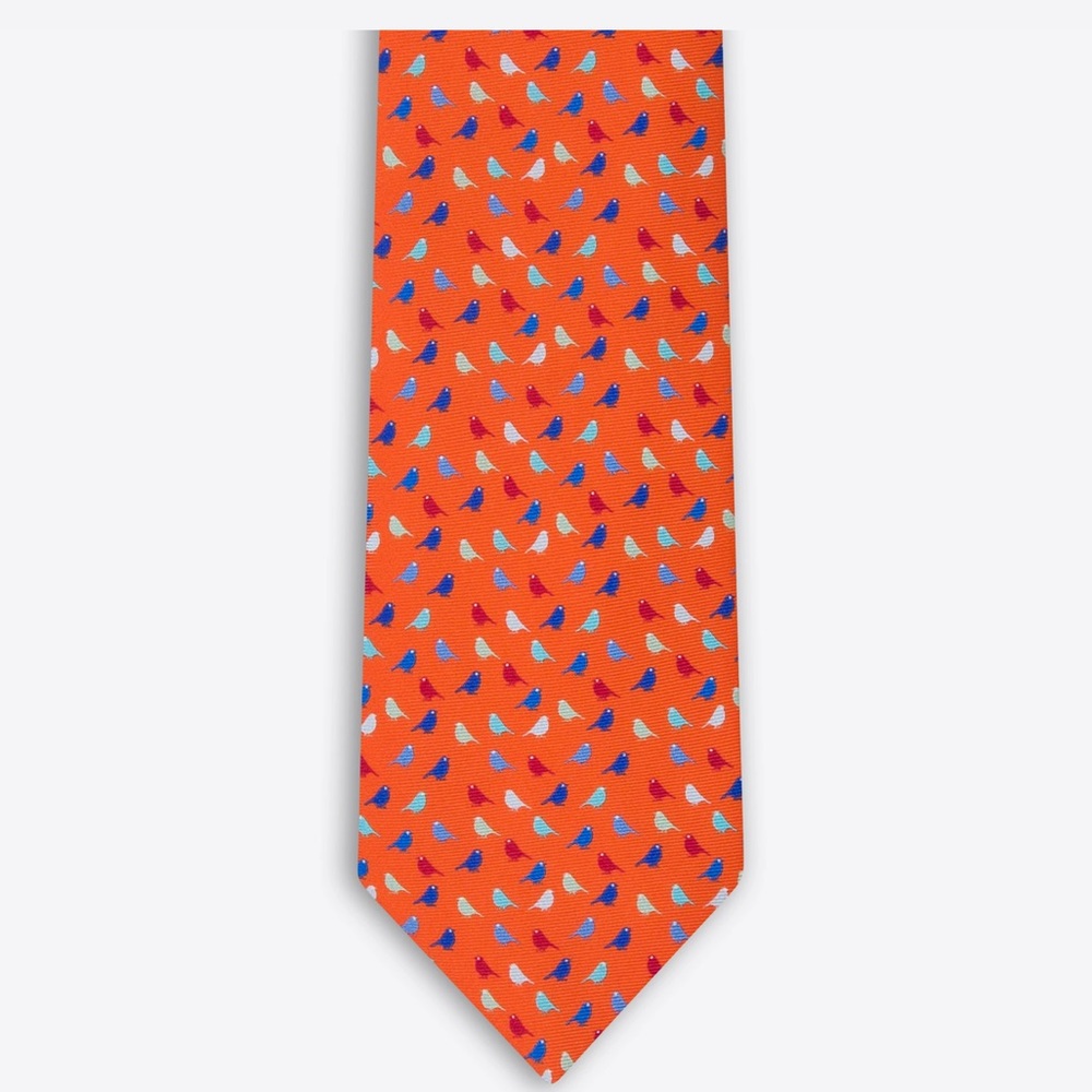 BUGATCHI SILK TIE BIRD PRINT ORANGE NWOT